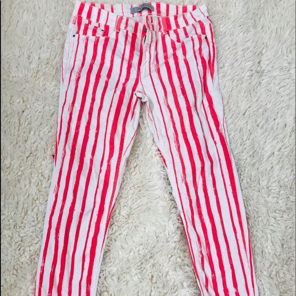 red and white striped jeans